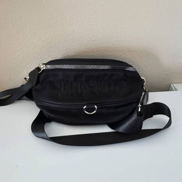 Dolls Kill Handbags - Dolls Kill Black Embroidered Belt Bag Fannypack NWOT